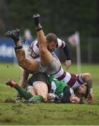 21 January 2018; Niall Delahunt of Naas is tackled by Augustine Mafoe, front, and William Canavan, of Tullow during the Bank of Ireland Provincial Towns Cup Round 1 match between Naas and Tullow at Naas RFC in Naas, Kildare. Photo by Sam Barnes/Sportsfile