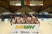 23 January 2018; Colaiste Pobail Setanta players celebrate following the Subway All-Ireland Schools U19C Girls Cup Final match between Carrick On Shannon and Colaiste Pobail Setanta at the National Basketball Arena in Tallaght, Dublin. Photo by David Fitzgerald/Sportsfile