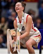 23 January 2018; Milicia Stankovic of Colaiste Pobail Setanta lifts the trophy following the Subway All-Ireland Schools U19C Girls Cup Final match between Carrick On Shannon and Colaiste Pobail Setanta at the National Basketball Arena in Tallaght, Dublin. Photo by David Fitzgerald/Sportsfile