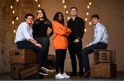 23 January 2018; At the launch of the AIB Future Sparks Festival are, from left, Sprout & Co co-founder Jack Kirwan, FoodCloud co-founder Iseult Ward, recording artist Soulé, former Irish and Leinster rugby player Gordon D’Arcy and Dublin hurler Donal Burke. The AIB Future Sparks Festival takes place in the RDS on March 22nd 2018, bringing together leaders in business and young entrepreneurs, to inspire students and show them the power of potential. Photo by Ramsey Cardy/Sportsfile