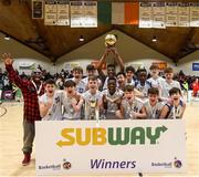 23 January 2018; Sligo Grammar players celebrate following their side's victory in the Subway All-Ireland Schools U16C Boys Cup Final match between Sligo Grammar and St Munchins Limerick at the National Basketball Arena in Tallaght, Dublin. Photo by David Fitzgerald/Sportsfile