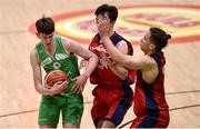 23 January 2018; Niall McGinnity of St Malachy's Belfast in action against Finn McKeon, centre, and Abdu Eraghubi of Templeogue College during the Subway All-Ireland Schools U19A Boys Cup Final match between St Malachy's Belfast and Templeogue College at the National Basketball Arena in Tallaght, Dublin. Photo by David Fitzgerald/Sportsfile