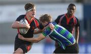 23 January 2018; Christopher Bailey of Wesley College is tackled by Lee Noblett of Gorey Community School during the Bank of Ireland Leinster Schools Fr. Godfrey Cup 2nd Round match between Gorey Community School and Wesley College at Donnybrook Stadium in Dublin. Photo by Eóin Noonan/Sportsfile