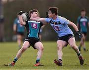 23 January 2018; Ryan O'Rourke of Maynooth University in action against Stephen Coen of University College Dublin during the Electric Ireland HE GAA Sigerson Cup Round 1 match between Maynooth University and University College Dublin at Maynooth University North Campus in Maynooth, Kildare. Photo by Seb Daly/Sportsfile