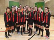 23 January 2018; Carlow IT captain Rachel Graham, right, and Roma McLaughlin lift the cup as their team-mates celebrate after the CUFL Women’s Futsal Final cup match at Waterford IT Arena in Waterford. Photo by Matt Browne/Sportsfile