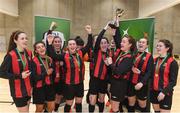 23 January 2018; Carlow IT captain Rachel Graham, right, and Roma McLaughlin lift the cup as their team-mates celebrate after the CUFL Women’s Futsal Final cup match at Waterford IT Arena in Waterford. Photo by Matt Browne/Sportsfile