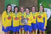 23 January 2018; DCU captain Aisling Frawley holds the shield alongside her team-mates after the CUFL Women’s Futsal Final shield match at Waterford IT Arena in Waterford. Photo by Matt Browne/Sportsfile