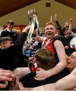 23 January 2018; Kevin Robinson of Templeogue College is lifted by supporters following his side's victory in the Subway All-Ireland Schools U19A Boys Cup Final match between St Malachy's Belfast and Templeogue College at the National Basketball Arena in Tallaght, Dublin. Photo by David Fitzgerald/Sportsfile