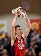 23 January 2018; Templeogue captain Sam Walsh lifts the trophy following the Subway All-Ireland Schools U19A Boys Cup Final match between St Malachy's Belfast and Templeogue College at the National Basketball Arena in Tallaght, Dublin. Photo by David Fitzgerald/Sportsfile