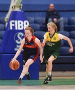 23 January 2018; Hannah Byrne of St Colmcille's Community School in action against Emily Murray of Jesus & Mary Gortnor Abbey during the Subway All-Ireland Schools U16C Girls Cup Final match between Jesus & Mary Gortnor Abbey and St Colmcilles Knocklyon at the National Basketball Arena in Tallaght, Dublin. Photo by David Fitzgerald/Sportsfile