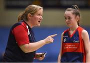 23 January 2018; St Colmcille's Community School coach Audrey Rowlands issues instructions to Sarah O'Connell during the Subway All-Ireland Schools U16C Girls Cup Final match between Jesus & Mary Gortnor Abbey and St Colmcilles Knocklyon at the National Basketball Arena in Tallaght, Dublin. Photo by David Fitzgerald/Sportsfile