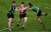 23 January 2018; Conal Kervick of St Mary's CBS Enniscorthy is tackled by Brian Keogh, left, and Evan Frahill of Scoil Chonglais Baltinglass during the Bank of Ireland Leinster Schools Fr. Godfrey Cup 2nd Round match between St Mary's CBS Enniscorthy v Scoil Chonglais Baltinglass at Donnybrook Stadium in Dublin. Photo by Eóin Noonan/Sportsfile