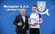 23 January 2018; Celtic Pure, the Irish natural spring water company, today announced a new sponsorship of the Monaghan senior football team as a Tier Two jersey sponsor. With hydration being a key pillar of sports performance, this role sees Celtic Pure lend extended support to the Monaghan set-up and is a step up from their previous status as official water partner. They will continue to ensure the provision of water for training and match days throughout the year for the team. Pictured are Padraig McEneaney, CEO Celtic Pure, and Rory Beggan of Monaghan at Monaghan GAA Training Grounds in Cloghan, Co. Monaghan. Photo by Sam Barnes/Sportsfile