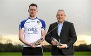 23 January 2018; Celtic Pure, the Irish natural spring water company, today announced a new sponsorship of the Monaghan senior football team as a Tier Two jersey sponsor. With hydration being a key pillar of sports performance, this role sees Celtic Pure lend extended support to the Monaghan set-up and is a step up from their previous status as official water partner. They will continue to ensure the provision of water for training and match days throughout the year for the team. Pictured are Padraig McEneaney, CEO Celtic Pure, and Rory Beggan of Monaghan at Monaghan GAA Training Grounds in Cloghan, Co. Monaghan. Photo by Sam Barnes/Sportsfile