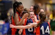 23 January 2018; St Colmcille's Community School players celebrate following the Subway All-Ireland Schools U16C Girls Cup Final match between Jesus & Mary Gortnor Abbey and St Colmcilles Knocklyon at the National Basketball Arena in Tallaght, Dublin. Photo by David Fitzgerald/Sportsfile