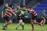 23 January 2018; Briac Adams of Scoil Chonglais Baltinglass is tackled by Mikey McVeigh, left and Neil Foley of St Mary's CBS Enniscorthy  during the Bank of Ireland Leinster Schools Fr. Godfrey Cup 2nd Round match between St Mary's CBS Enniscorthy v Scoil Chonglais Baltinglass at Donnybrook Stadium in Dublin. Photo by Eóin Noonan/Sportsfile