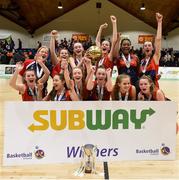 23 January 2018; St Colmcille's Community School players celebrate following their side's victory in the Subway All-Ireland Schools U16C Girls Cup Final match between Jesus & Mary Gortnor Abbey and St Colmcilles Knocklyon at the National Basketball Arena in Tallaght, Dublin. Photo by David Fitzgerald/Sportsfile
