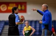 23 January 2018; Jesus & Mary Gortnor Abbey coach Liam McHale appeals to the referee during the Subway All-Ireland Schools U16C Girls Cup Final match between Jesus & Mary Gortnor Abbey and St Colmcilles Knocklyon at the National Basketball Arena in Tallaght, Dublin. Photo by David Fitzgerald/Sportsfile