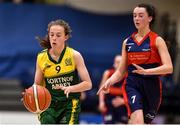 23 January 2018; Annie Gough of Jesus & Mary Gortnor Abbey in action against Abbey Stacey of St Colmcille's Community School during the Subway All-Ireland Schools U16C Girls Cup Final match between Jesus & Mary Gortnor Abbey and St Colmcilles Knocklyon at the National Basketball Arena in Tallaght, Dublin. Photo by David Fitzgerald/Sportsfile
