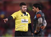 21 January 2018; Referee Ben Whitehouse and Robert Ebersohn of Castres during the European Rugby Champions Cup Pool 4 Round 6 match between Munster and Castres at Thomond Park in Limerick. Photo by Stephen McCarthy/Sportsfile