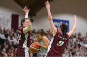 24 January 2018; Erin Maguire of Ulidia Integrated in action against Laura Furlong, left, and Lauren Devitt of Loreto Stephen's Green during the Subway All-Ireland Schools U19B Girls Cup Final match between Ulidia Integrated and Loreto Stephen's Green at the National Basketball Arena in Tallaght, Dublin. Photo by Eóin Noonan/Sportsfile
