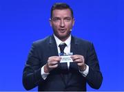 24 January 2018: Vladimir Smicer draws out the name of Republic of Ireland during the UEFA Nations League Draw in Lausanne, Switzerland. Photo by Stephen McCarthy / UEFA via Sportsfile