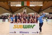 24 January 2018; Loreto Stephen's Green celebrate with the cup after the Subway All-Ireland Schools U19B Girls Cup Final match between Ulidia Integrated and Loreto Stephen's Green at the National Basketball Arena in Tallaght, Dublin. Photo by Eóin Noonan/Sportsfile