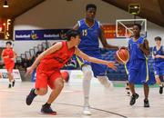 24 January 2018; Malik Thiam of Colaiste Einde Galway in action against Gabriel Marfa of Colaiste an Spioraid Naoimh during the Subway All-Ireland Schools U16B Boys Cup Final match between Colaiste Einde Galway and Colaiste an Spioraid Naoimh at the National Basketball Arena in Tallaght, Dublin. Photo by Eóin Noonan/Sportsfile