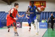 24 January 2018; Malik Thiam of Colaiste Einde Galway in action against Nathan Kruschke of Colaiste an Spioraid Naoimh during the Subway All-Ireland Schools U16B Boys Cup Final match between Colaiste Einde Galway and Colaiste an Spioraid Naoimh at the National Basketball Arena in Tallaght, Dublin. Photo by Eóin Noonan/Sportsfile