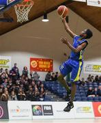 24 January 2018; Uyi Uyiosa of Colaiste Einde Galway scoring a lay up during the Subway All-Ireland Schools U16B Boys Cup Final match between Colaiste Einde Galway and Colaiste an Spioraid Naoimh at the National Basketball Arena in Tallaght, Dublin. Photo by Eóin Noonan/Sportsfile