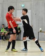24 January 2018; Shane Stokes of National College of Ireland and Riccardo Orizio of UCC clash off the ball during the CUFL Men’s Futsal Finals at Waterford IT Arena in Waterford. Photo by Diarmuid Greene/Sportsfile