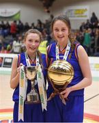 24 January 2018; Presentation SS Tralee captain Rachel Killgallen, left, and MVP Mary O'Connell after the Subway All-Ireland Schools U16B Girls Cup Final match between Muckross Park College and Presentation SS Tralee at the National Basketball Arena in Tallaght, Dublin. Photo by Eóin Noonan/Sportsfile