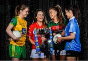 24 January 2018; Lidl Ireland today announced a third year of partnership with the Ladies Gaelic Football Association. The next phase of the campaign will see Lidl investing further in the LGFA where it matters most at local level and in the community. This is where #SeriousSupport is born and nurtured through the dedication of a local community. To celebrate their third year of partnership with the LGFA, Lidl have today launched their new 6-pack of Carrick Glen Active Spring Water. 10 cents from each purchase will fund jerseys and equipment for U-18, or under, LGFA club teams. Nominate your local Ladies Gaelic Football club to win in any Lidl store nationwide, or via Lidl s Facebook Page. Throughout the year, Lidl will run various initiatives to benefit all levels of Ladies Gaelic Football, following on from the successful Serious Starts Here campaign in 2017. The new branded Carrick Glen Active Spring Water packs will hit Lidl stores next week. Pictured are Ladies Footballers, from left, Roisin Friel of Donegal, Orlagh Farmer of Cork, Sarah Rowe of Mayo, and Sinead Goldrick of Dublin, at Lidl Head Office, Tallaght, Dublin. Photo by Seb Daly/Sportsfile