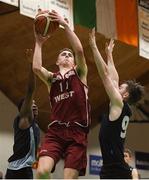24 January 2018; Cathal Walsh of St Pauls Oughterard in action against UG Roland-Onuoha, left, and Jack Hensey of St Vincents Castleknock College during the Subway All-Ireland Schools U19B Boys Cup Final match between St Pauls Oughterard and St Vincents Castleknock College at the National Basketball Arena in Tallaght, Dublin. Photo by Eóin Noonan/Sportsfile