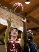 24 January 2018; Cian Monaghan of St Pauls Oughterard in action against UG Rowland-Onuoha of St Vincents Castleknock College during the Subway All-Ireland Schools U19B Boys Cup Final match between St Pauls Oughterard and St Vincents Castleknock College at the National Basketball Arena in Tallaght, Dublin. Photo by Eóin Noonan/Sportsfile