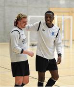 24 January 2018; Adam Harney and Jordi Ebanda of DIT celebrate after winning the CUFL Men’s Futsal Finals at Waterford IT Arena in Waterford. Photo by Diarmuid Greene/Sportsfile