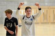 24 January 2018; Jamie Broderick of DIT celebrates after winning the CUFL Men’s Futsal Finals at Waterford IT Arena in Waterford. Photo by Diarmuid Greene/Sportsfile