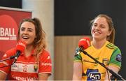 24 January 2018; Lidl Ireland today announced a third year of partnership with the Ladies Gaelic Football Association. The next phase of the campaign will see Lidl investing further in the LGFA where it matters most at local level and in the community. This is where #SeriousSupport is born and nurtured through the dedication of a local community. To celebrate their third year of partnership with the LGFA, Lidl have today launched their new 6-pack of Carrick Glen Active Spring Water. 10 cents from each purchase will fund jerseys and equipment for U-18, or under, LGFA club teams. Nominate your local Ladies Gaelic Football club to win in any Lidl store nationwide, or via Lidl's Facebook Page. Throughout the year, Lidl will run various initiatives to benefit all levels of Ladies Gaelic Football, following on from the successful Serious Starts Here campaign in 2017. The new branded Carrick Glen Active Spring Water packs will hit Lidl stores next week. Pictured are Ladies Footballers Orlagh Farmer of Cork, and Roisin Friel of Donegal, during a podcast, at Lidl Head Office, Tallaght, Dublin. Photo by Seb Daly/Sportsfile