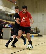 24 January 2018; Alvaro Rosa of UCC in action against Josh Hogan of National College of Ireland during the CUFL Men’s Futsal Finals at Waterford IT Arena in Waterford. Photo by Diarmuid Greene/Sportsfile