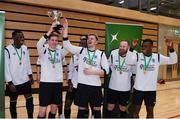 24 January 2018; DIT captain Jamie Broderick and team-mates lift the cup after the CUFL Men’s Futsal Finals at Waterford IT Arena in Waterford. Photo by Diarmuid Greene/Sportsfile
