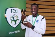 24 January 2018; Jordi Ebanda of DIT with his Player of the Tournament award after the CUFL Men’s Futsal Finals at Waterford IT Arena in Waterford. Photo by Diarmuid Greene/Sportsfile