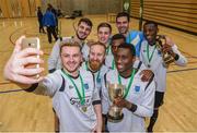 24 January 2018; Adam Harney of DIT takes a selfie with team-mates after winning the CUFL Men’s Futsal Finals at Waterford IT Arena in Waterford. Photo by Diarmuid Greene/Sportsfile