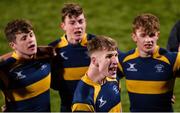24 January 2018; Steven Walshe of The King's Hospital, centre, leads the celebrations with his team-mates after the Bank of Ireland Leinster Schools Vinnie Murray Cup Semi-Final match between Newpark Comprehensive and The Kings Hospital at Donnybrook Stadium in Dublin. Photo by Piaras Ó Mídheach/Sportsfile