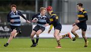 24 January 2018; Matthew Jungmann of Newpark Comprehensive, supported by team-mate David Murphy, in action against Connall Howley, centre, and Patrick O’Boy of The King's Hospital during the Bank of Ireland Leinster Schools Vinnie Murray Cup Semi-Final match between Newpark Comprehensive and The Kings Hospital at Donnybrook Stadium in Dublin. Photo by Piaras Ó Mídheach/Sportsfile