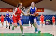 25 January 2018; Sophie Moore of Crescent Comprehensive in action against Shauna Dooley of Scoil Chríost Rí during the Subway All-Ireland Schools U16A Girls Cup Final match between Crescent Comprehensive, Limerick, and Scoil Chriost Rí, Portlaoise, Laois, at the National Basketball Arena in Tallaght, Dublin. Photo by Brendan Moran/Sportsfile