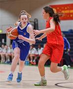 25 January 2018; Sophie Moore of Crescent Comprehensive in action against Jasmin Burke of Scoil Chríost Rí during the Subway All-Ireland Schools U16A Girls Cup Final match between Crescent Comprehensive, Limerick, and Scoil Chriost Rí, Portlaoise, Laois, at the National Basketball Arena in Tallaght, Dublin. Photo by Brendan Moran/Sportsfile