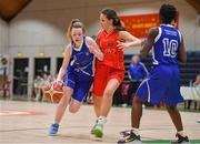 25 January 2018; Sophie Moore of Crescent Comprehensive in action against Jasmin Burke of Scoil Chríost Rí during the Subway All-Ireland Schools U16A Girls Cup Final match between Crescent Comprehensive, Limerick, and Scoil Chriost Rí, Portlaoise, Laois, at the National Basketball Arena in Tallaght, Dublin. Photo by Brendan Moran/Sportsfile