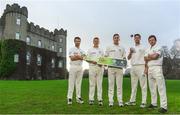 25 January 2018; In attendance during the Official Launch of Ireland’s First Ever Test Match are Ireland Cricketers, from left, Andrew Balbirnie, Kevin O'Brien, Peter Chase, George Dockrell and Ed Joyce, at Malahide Castle in Dublin. Photo by Sam Barnes/Sportsfile
