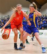 25 January 2018; Niamh Masterson of Colaiste Chiaráin in action against Niamh Foley of Christ King SS during the Subway All-Ireland Schools U19A Girls Cup Final match between Christ King Cork and Colaiste Chiarain, Leixlip, Kildare, at the National Basketball Arena in Tallaght, Dublin. Photo by Brendan Moran/Sportsfile