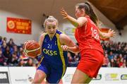 25 January 2018; Aine Fitzgerald of Christ King SS in action against Niamh Masterson of Colaiste Chiaráin during the Subway All-Ireland Schools U19A Girls Cup Final match between Christ King Cork and Colaiste Chiarain, Leixlip, Kildare, at the National Basketball Arena in Tallaght, Dublin. Photo by Brendan Moran/Sportsfile